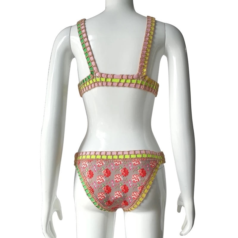 Karla Suit | Coral Red, Green and Flowers
