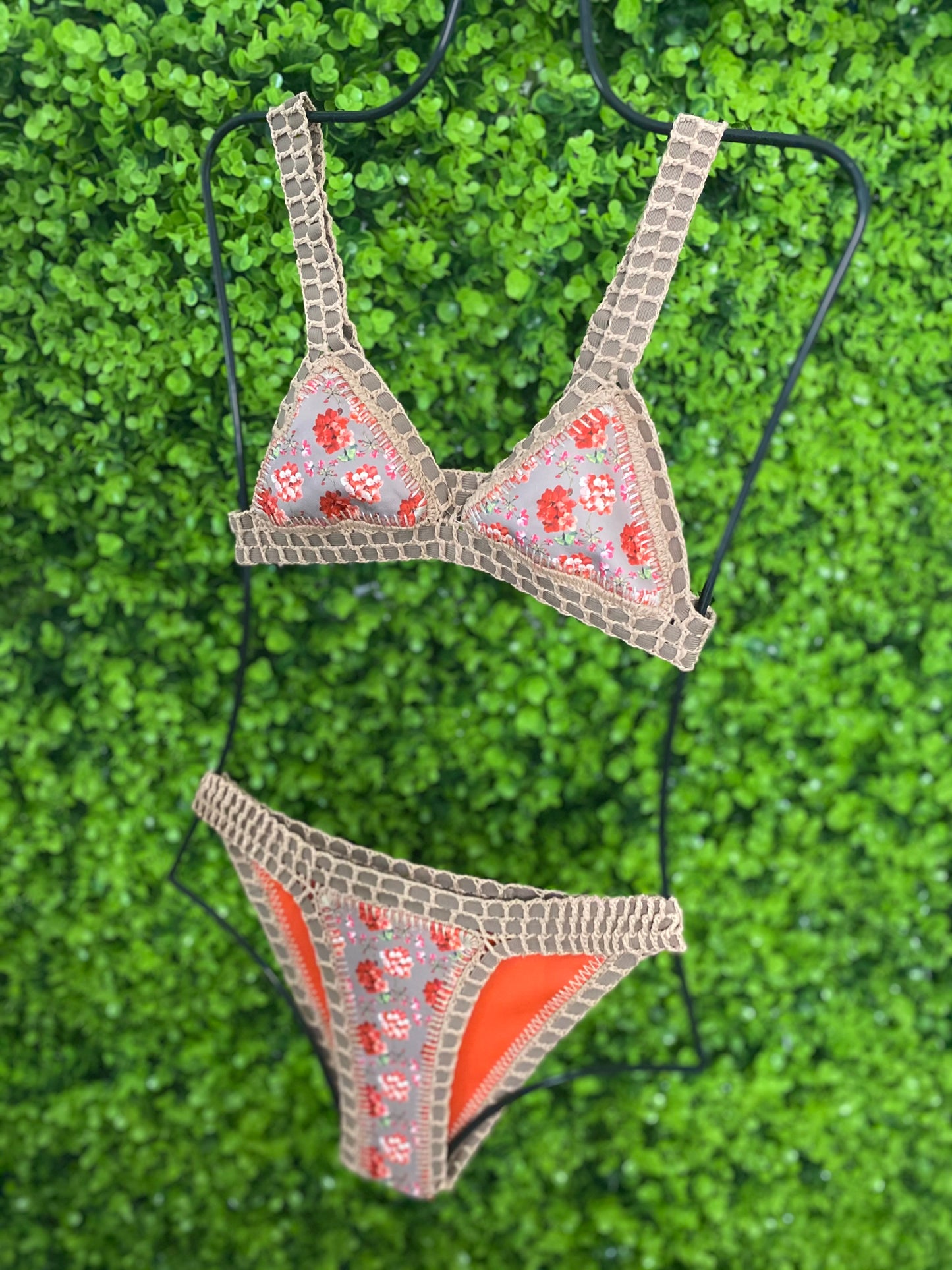 Karla Suit | Coral Red, Tan and Flowers