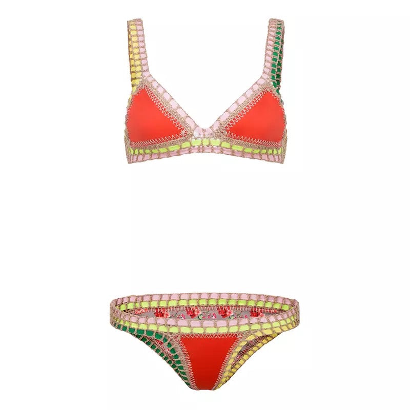 Karla Suit | Coral Red, Green and Flowers