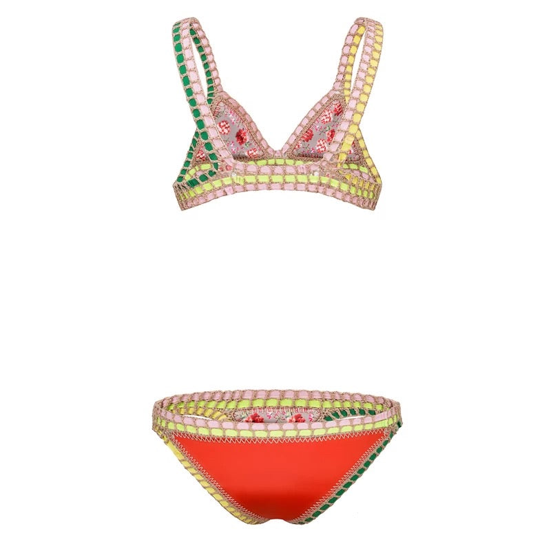 Karla Suit | Coral Red, Green and Flowers