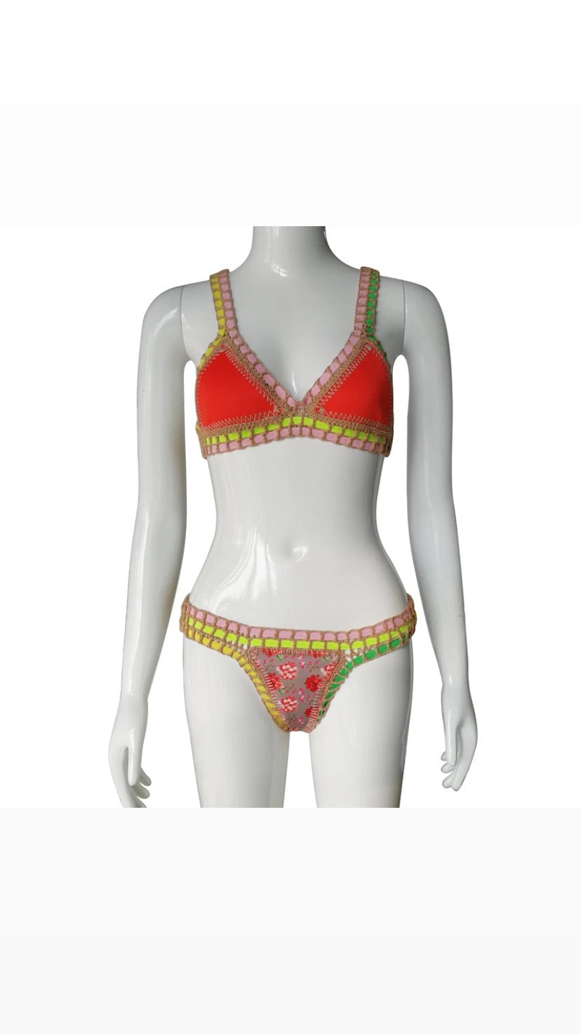 Karla Suit | Coral Red, Green and Flowers