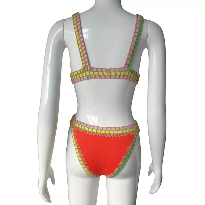 Karla Suit | Coral Red, Green and Flowers