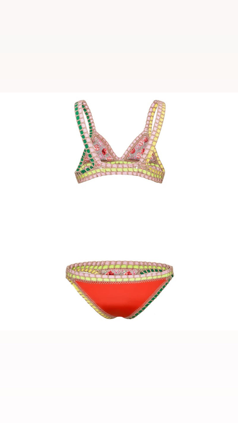 Karla Suit | Coral Red, Green and Flowers